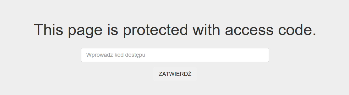 Page protected with access code Password request for the website