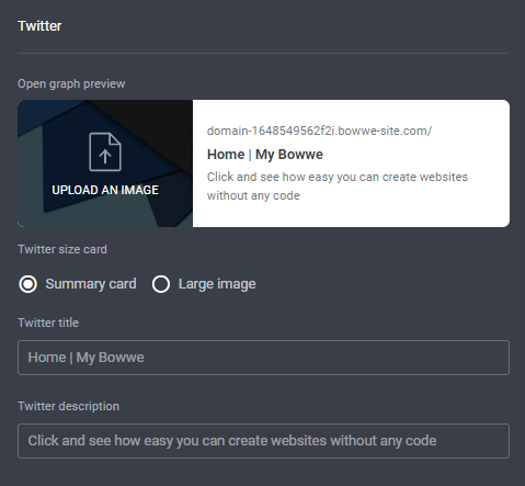Twitter Open Graph Tags Adding Twitter Open Graphs in BOWWE